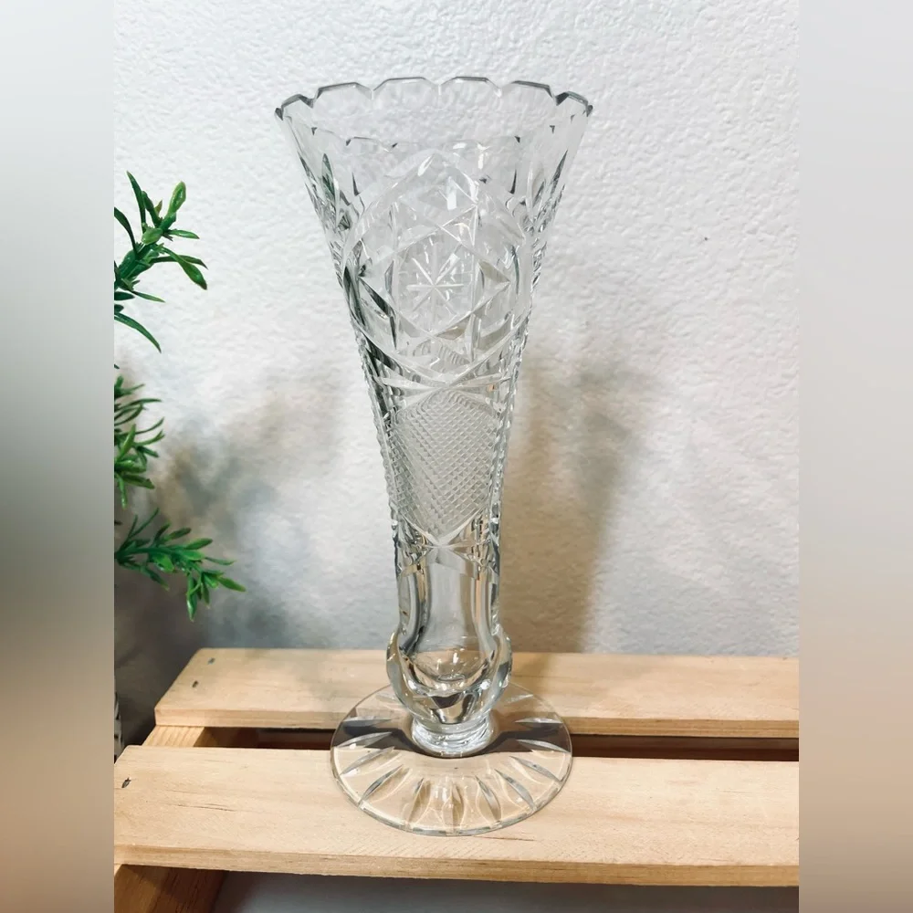 Bohemian Crystal Bud Vase | Intricately Hand Carved | Lightweight and Delicate.